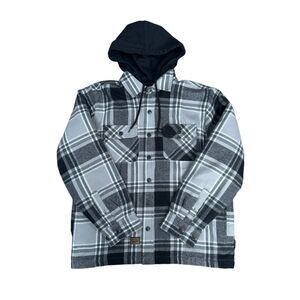Brazos Men’s M Blacksmith Insulated Hooded Jacket Flannel Plaid Black/Gray Snaps